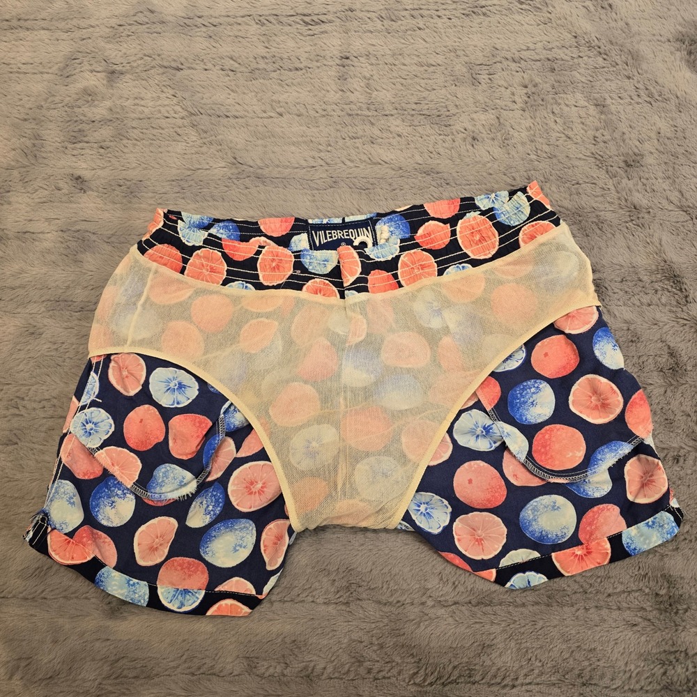 Vilebrequin Moorea Swim Trunks Mens XL Navy Blue Pink Citrus Fruit Print Shorts - Picture 5 of 5